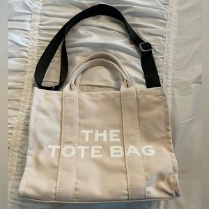 Small The Tote Bag in Natural with White Lettering and Black Strap New No Tags